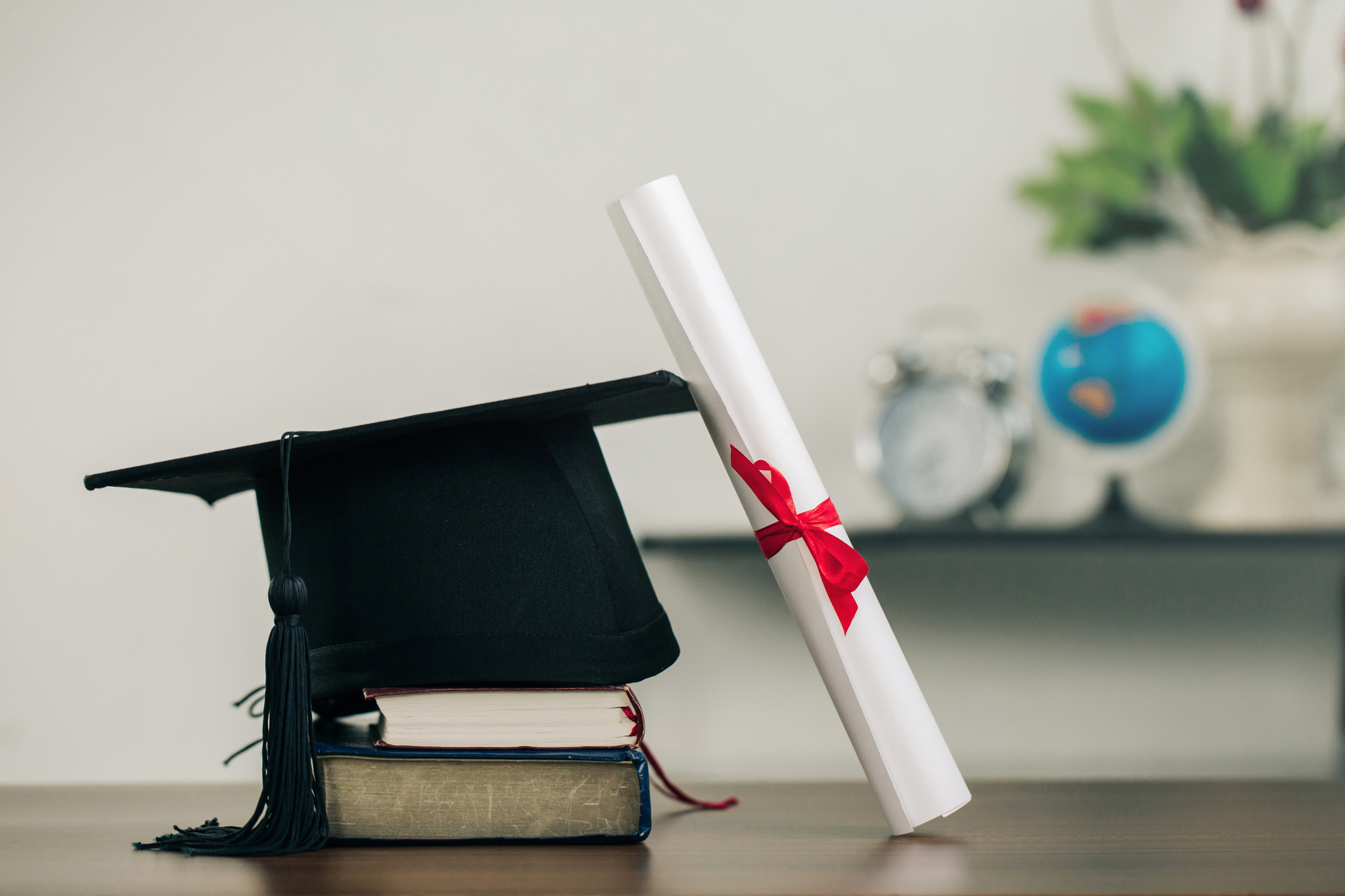 Graduating students in caps and gowns
